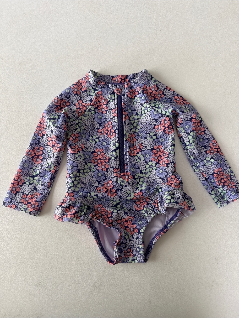 jumping beans - Purple and Pink Floral Long-Sleeve One-Piece Swimsuit